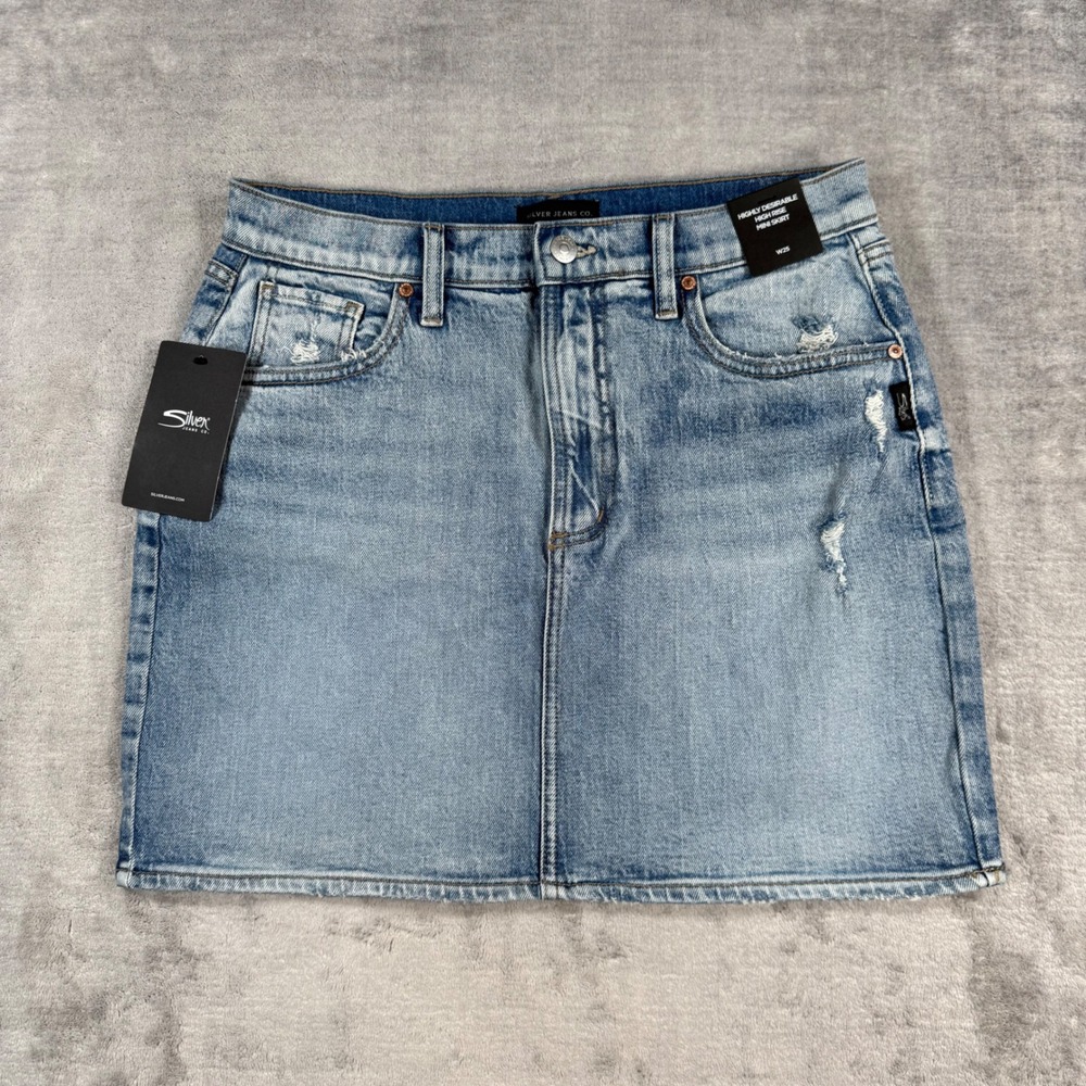 Silver Jeans Co Skirt Womens 25 Blue Mini High Rise Distressed Denim Y2K Stretch